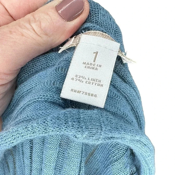 Chico's Smokey blue linen cotton blend short sleeve lightweight cardigan size 1 - Picture 4 of 6
